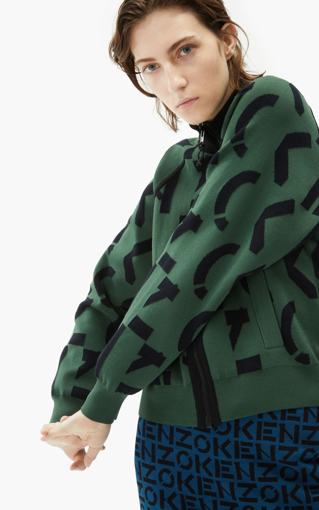 Veste De Survêtement Kenzo monogram Femme Vert Foncé | VGFR-15263